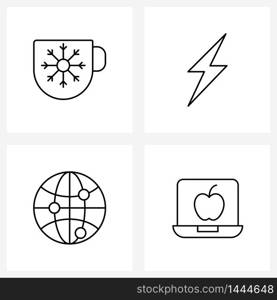 Pack of 4 Universal Line Icons for Web Applications cup, communication, winters, power, laptop Vector Illustration