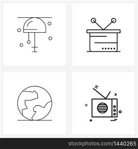 Pack of 4 Universal Line Icons for Web Applications decoration, global, lamp, business, programming Vector Illustration