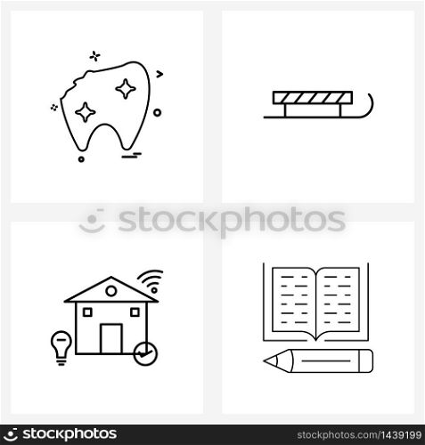 Pack of 4 Universal Line Icons for Web Applications dentist, skies, tooth, skate, bulb Vector Illustration
