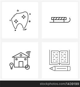 Pack of 4 Universal Line Icons for Web Applications dentist, skies, tooth, skate, bulb Vector Illustration