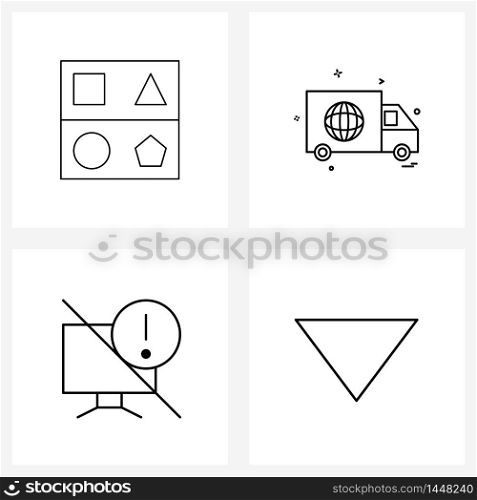 Pack of 4 Universal Line Icons for Web Applications design, screen, tool, globe, arrow Vector Illustration