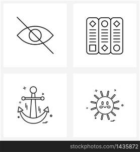 Pack of 4 Universal Line Icons for Web Applications detail, beach, no, document, navy Vector Illustration