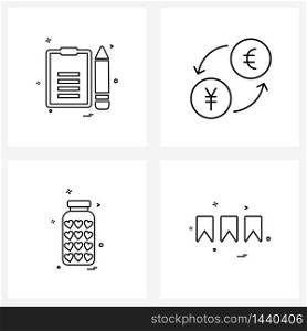 Pack of 4 Universal Line Icons for Web Applications doc, investment, text, currency, valentine Vector Illustration