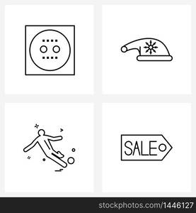 Pack of 4 Universal Line Icons for Web Applications estate, games, real, Santa, football Vector Illustration