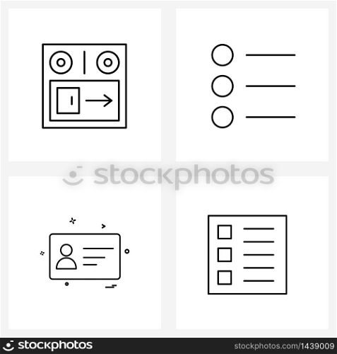 Pack of 4 Universal Line Icons for Web Applications exit, bullets, list, card, paragraph Vector Illustration