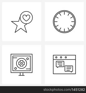 Pack of 4 Universal Line Icons for Web Applications favorite, monitor, love, food, chat Vector Illustration