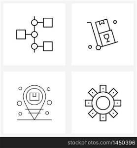 Pack of 4 Universal Line Icons for Web Applications flowchart, location, steps, handcart, place Vector Illustration