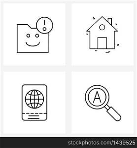 Pack of 4 Universal Line Icons for Web Applications folder, travelling, ui, home, find Vector Illustration