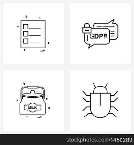 Pack of 4 Universal Line Icons for Web Applications form, dairy, file, security, bug Vector Illustration