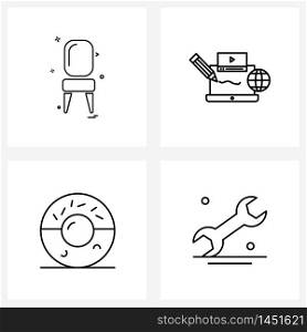 Pack of 4 Universal Line Icons for Web Applications furniture, party, video, globe, setting Vector Illustration