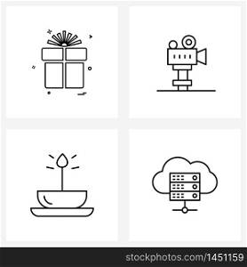 Pack of 4 Universal Line Icons for Web Applications gift, candle, gift box, professional movie camera, spa Vector Illustration