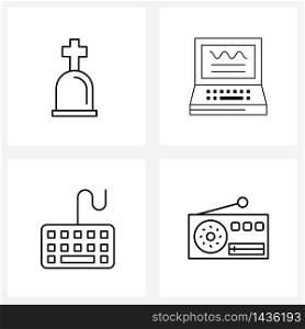 Pack of 4 Universal Line Icons for Web Applications grave; keys; computer; computer; signals Vector Illustration