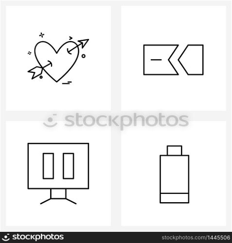 Pack of 4 Universal Line Icons for Web Applications heart, computer, valentine&rsquo;s day, tab, pause Vector Illustration