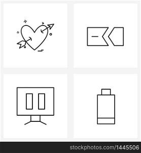 Pack of 4 Universal Line Icons for Web Applications heart, computer, valentine&rsquo;s day, tab, pause Vector Illustration