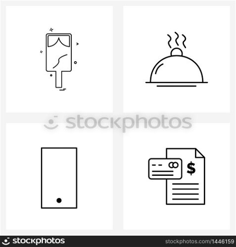 Pack of 4 Universal Line Icons for Web Applications ice-cream, android, plat, hotel, billing history Vector Illustration