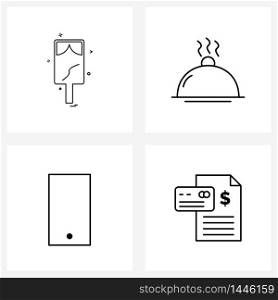 Pack of 4 Universal Line Icons for Web Applications ice-cream, android, plat, hotel, billing history Vector Illustration