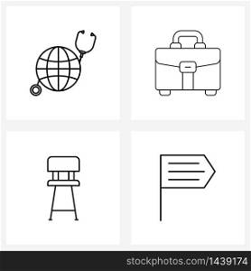 Pack of 4 Universal Line Icons for Web Applications internet, bar, globe, case, furniture Vector Illustration