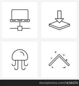 Pack of 4 Universal Line Icons for Web Applications laptop; sea; dimensional; interaction; arrow Vector Illustration