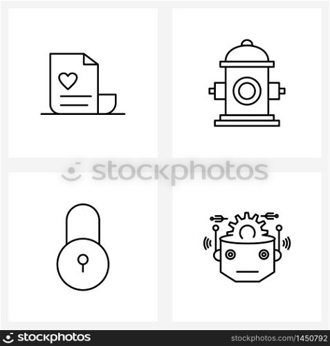 Pack of 4 Universal Line Icons for Web Applications latter, urban, romance, city, security Vector Illustration