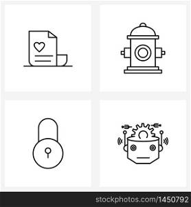 Pack of 4 Universal Line Icons for Web Applications latter, urban, romance, city, security Vector Illustration