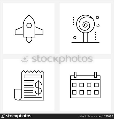 Pack of 4 Universal Line Icons for Web Applications launch, document, candy, sugar, paper Vector Illustration