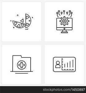 Pack of 4 Universal Line Icons for Web Applications lemon, medical, food, setting, id card Vector Illustration