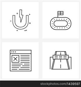 Pack of 4 Universal Line Icons for Web Applications magnetic, track, metallic, running, stop Vector Illustration