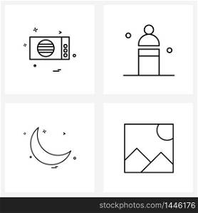 Pack of 4 Universal Line Icons for Web Applications microwave, moon, kitchen, travel, image Vector Illustration