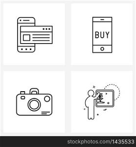 Pack of 4 Universal Line Icons for Web Applications mobile; dslr; ui; banking; eco Vector Illustration