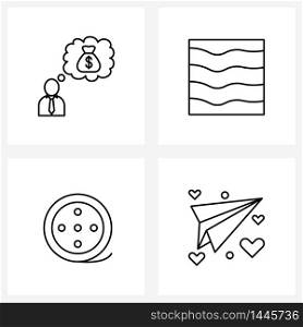 Pack of 4 Universal Line Icons for Web Applications money thinking, film reel, nature, water, image reel Vector Illustration