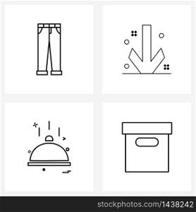 Pack of 4 Universal Line Icons for Web Applications pants; meal; cloths; multimedia; box Vector Illustration