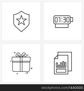 Pack of 4 Universal Line Icons for Web Applications protection, gift, star, radio, gibbon Vector Illustration
