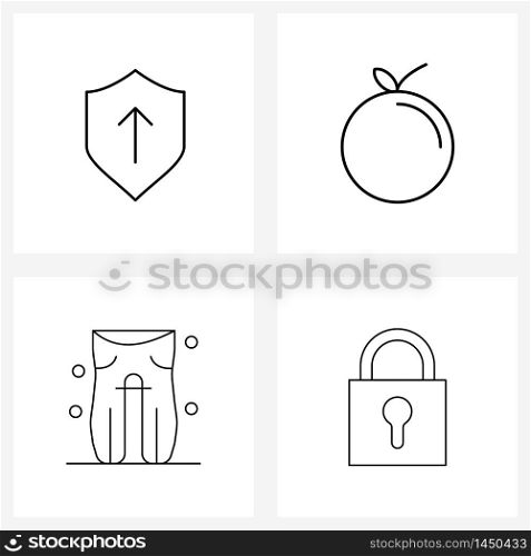 Pack of 4 Universal Line Icons for Web Applications protection, tights, upload, fruit, lock Vector Illustration