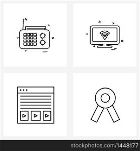 Pack of 4 Universal Line Icons for Web Applications radio, videos, radio, monitor, award Vector Illustration