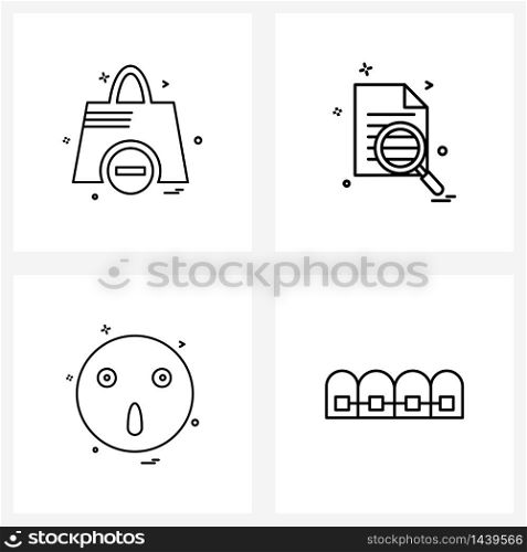 Pack of 4 Universal Line Icons for Web Applications shopping, emotion, search, text doc, Vector Illustration