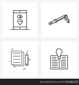 Pack of 4 Universal Line Icons for Web Applications smartphone, files, murderer knife, paper, mobile Vector Illustration