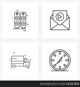 Pack of 4 Universal Line Icons for Web Applications speaker, clock, video communication, travel, Vector Illustration