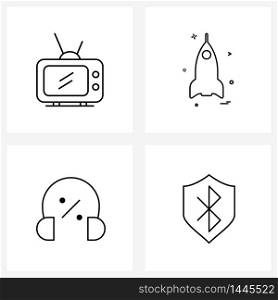 Pack of 4 Universal Line Icons for Web Applications TV, percentage, rocket, earphone, safety Vector Illustration