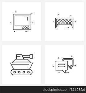 Pack of 4 Universal Line Icons for Web Applications TV, tank, football, game, war Vector Illustration