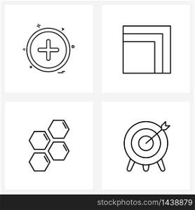 Pack of 4 Universal Line Icons for Web Applications ui, cells, add, full, target Vector Illustration
