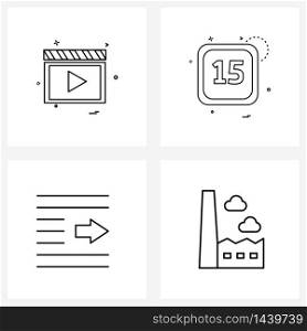 Pack of 4 Universal Line Icons for Web Applications video, event, media, calendar , paragraph Vector Illustration