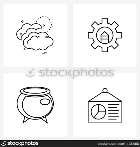 Pack of 4 Universal Line Icons for Web Applications weather; business; artistic settings; pot; business presentation Vector Illustration