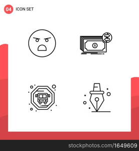 Pack of 4 Universal Outline Icons for Print Media on White Background.. Creative Black Icon vector background