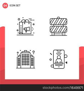 Pack of 4 Universal Outline Icons for Print Media on White Background.. Creative Black Icon vector background