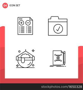 Pack of 4 Universal Outline Icons for Print Media on White Background.. Creative Black Icon vector background