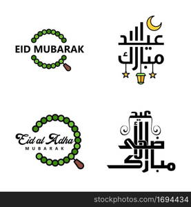 Pack of 4 Vector of Arabic Calligraphy Text with Moon And Stars of Eid Mubarak for the Celebration of Muslim Community Festival