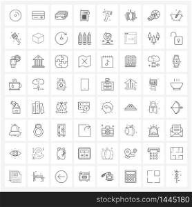 Pack of 64 Universal Line Icons for Web Applications hammer, labour, file, tools, png Vector Illustration