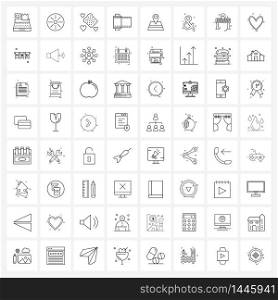Pack of 64 Universal Line Icons for Web Applications home location, series, healthcare, movies, lady Vector Illustration