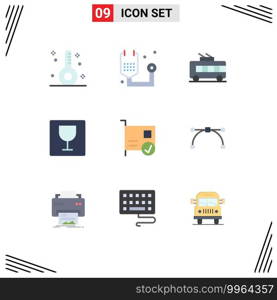 Pack of 9 creative Flat Colors of anchor, devices, trolley bus, connected, card Editable Vector Design Elements