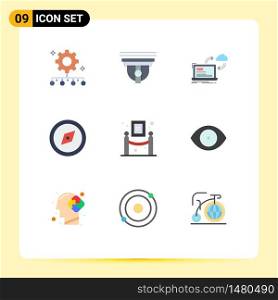 Pack of 9 creative Flat Colors of art, direction, cam, compass, dashboard Editable Vector Design Elements